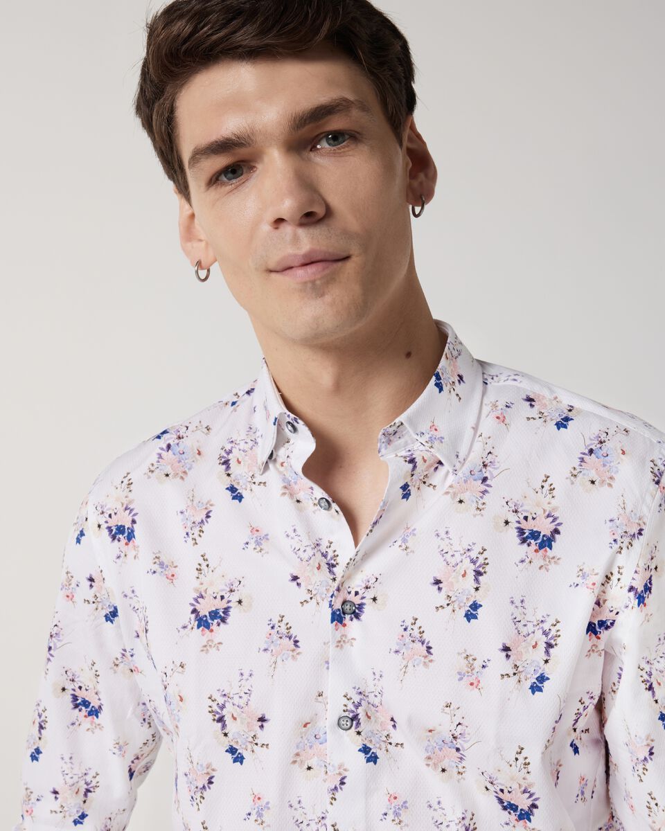 Floral Print Long Sleeve Shirt, Blue, hi-res